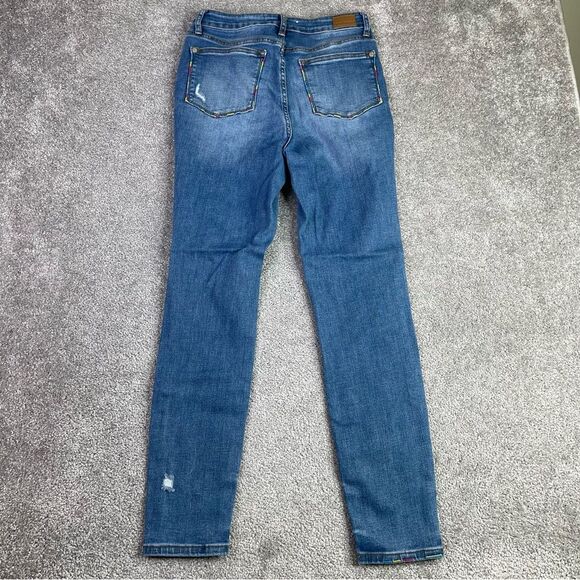 Judy Blue Jeans Women's 7/28 Blue Skinny High Rise Dark Denim Distressed - Picture 3 of 12